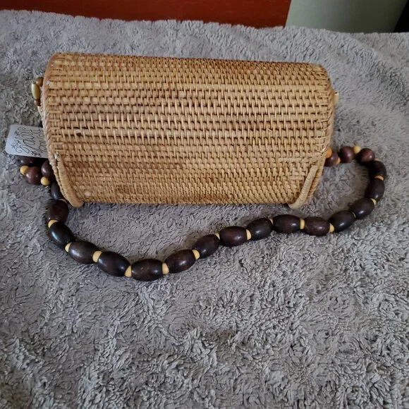 Free People Woven Bucket Basket Clutch Bag